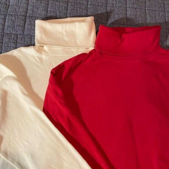 90's Staple turtleneck bundle Red (L) Cream (M) GUC Christmas Layering? - Picture 1 of 3